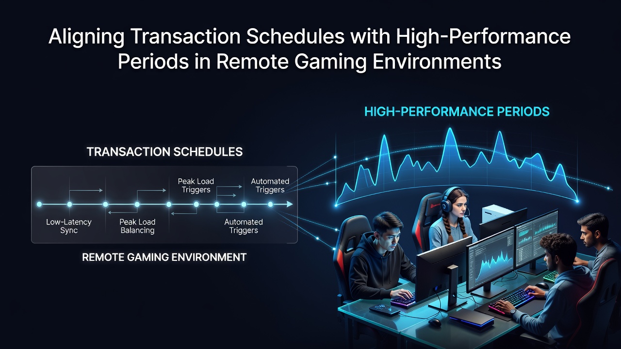 Darstellung von Transaktionsabläufen in Remote-Gaming-Umgebungen mit Fokus auf zeitliche Abstimmung und Leistungsspitzen