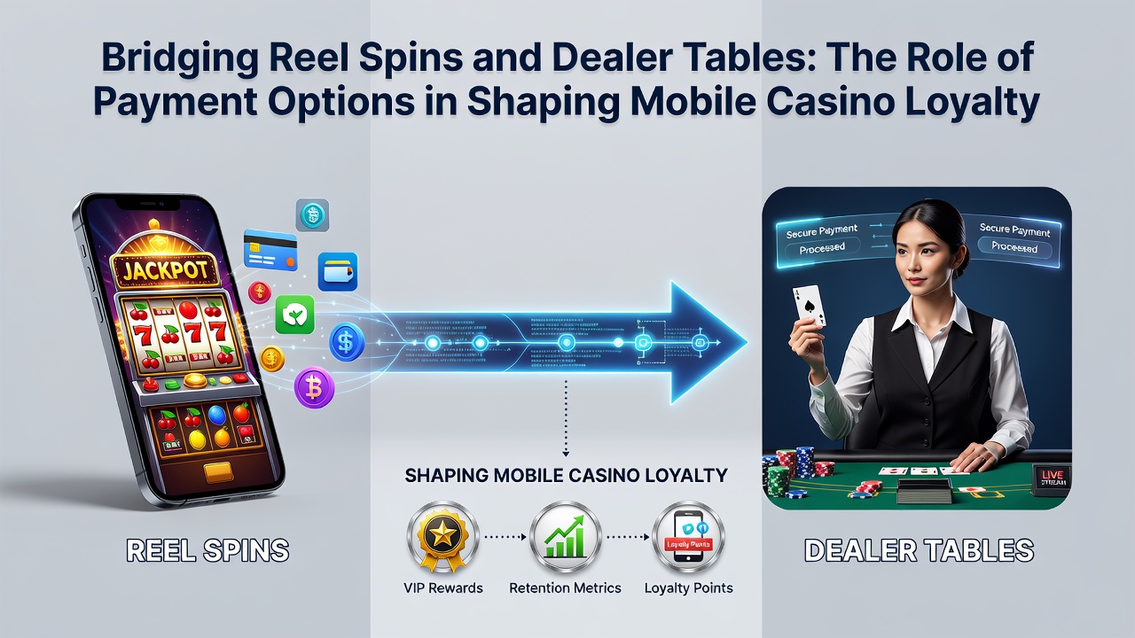 Illustration von Loyalty Rewards in mobilen Casinos mit Fokus auf Zahlungsbrücken zwischen Spins und Tischen