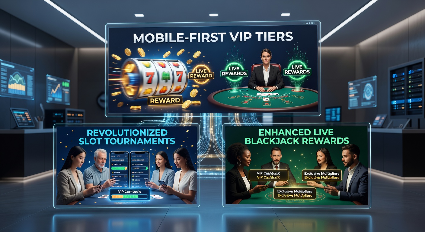 Live-Blackjack-Tisch auf Tablet mit VIP-Rewards-Overlay und Slot-Turnier-Leaderboard im Hintergrund
