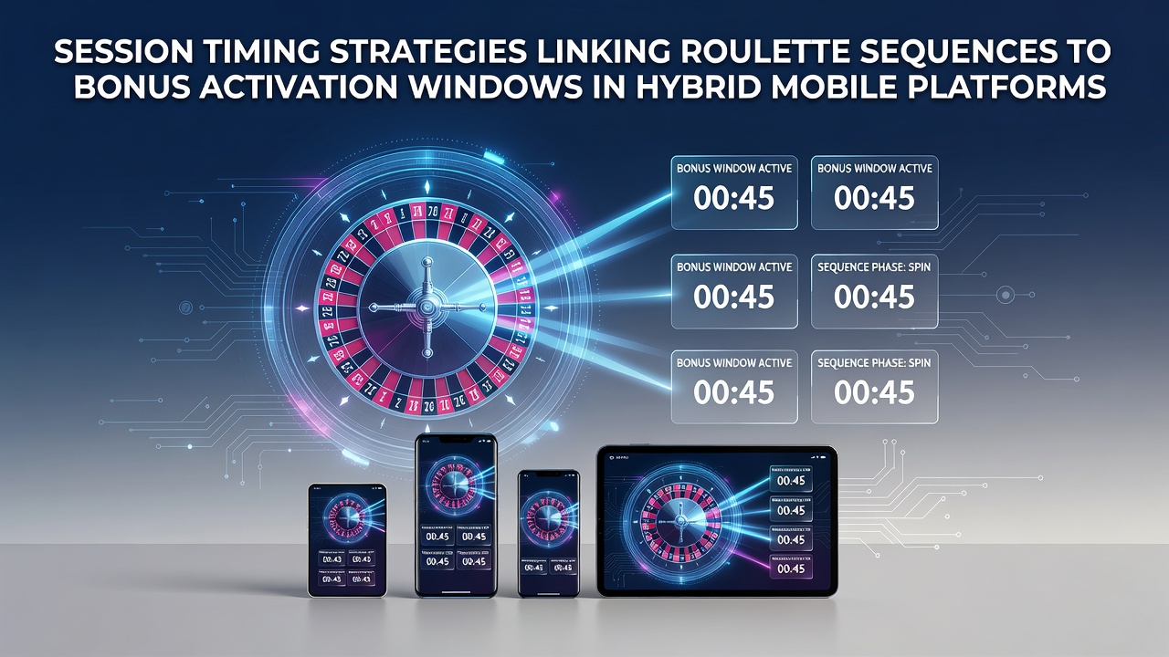 Illustration hybrider Mobilplattformen mit Roulette-Sequenzen und Bonusfenstern