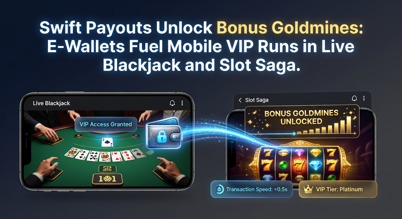 Grafik mit E-Wallet-Transaktionen, die zu goldenen Bonus-Symbolen in Slot-Maschinen und Blackjack-Karten führen